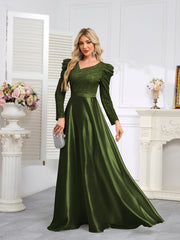 Dark Blue Satin Sequin Maxi Dress