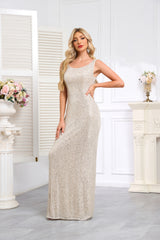 Rose Gold Sequin-Covered Sleeveless Deep-V Mermaid Gown