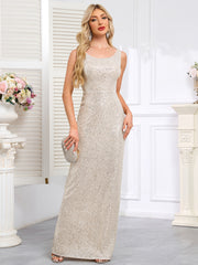 Rose Gold Sequin-Covered Sleeveless Deep-V Mermaid Gown