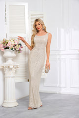 Rose Gold Sequin-Covered Sleeveless Deep-V Mermaid Gown