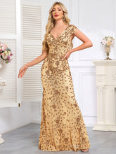 Champagne-Colored Sleeveless Sequined High-Low Gown