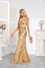 Champagne-Colored Sleeveless Sequined High-Low Gown