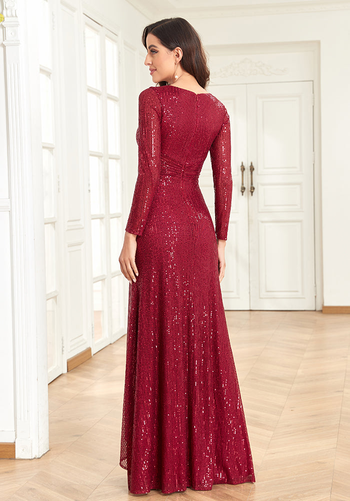red Long sleeve beaded dress for weeding event