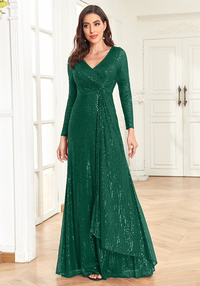 Beaded V-neck Elegant Evening Dresses | XUIBOL