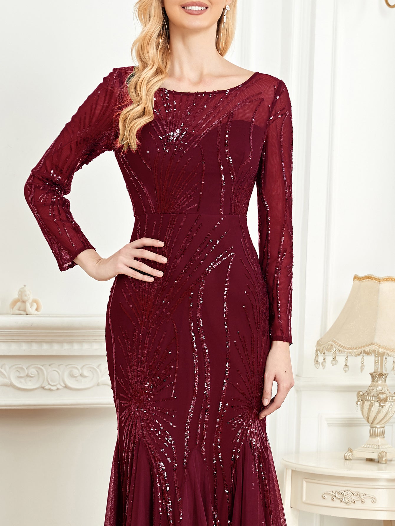 XUIBOL | Contrast Sequin Mesh Hem Party Dress