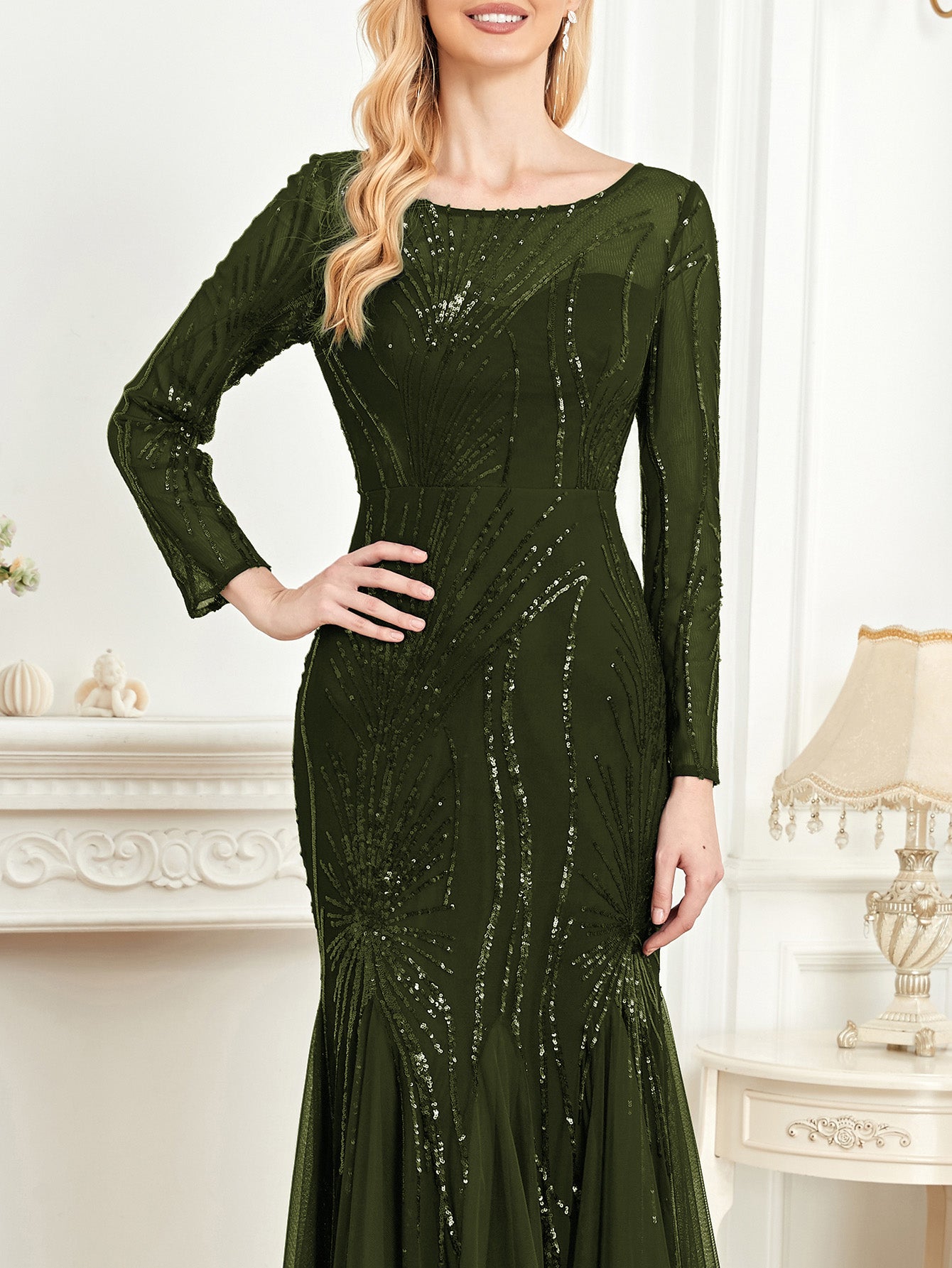 XUIBOL | Contrast Sequin Mesh Hem Party Dress