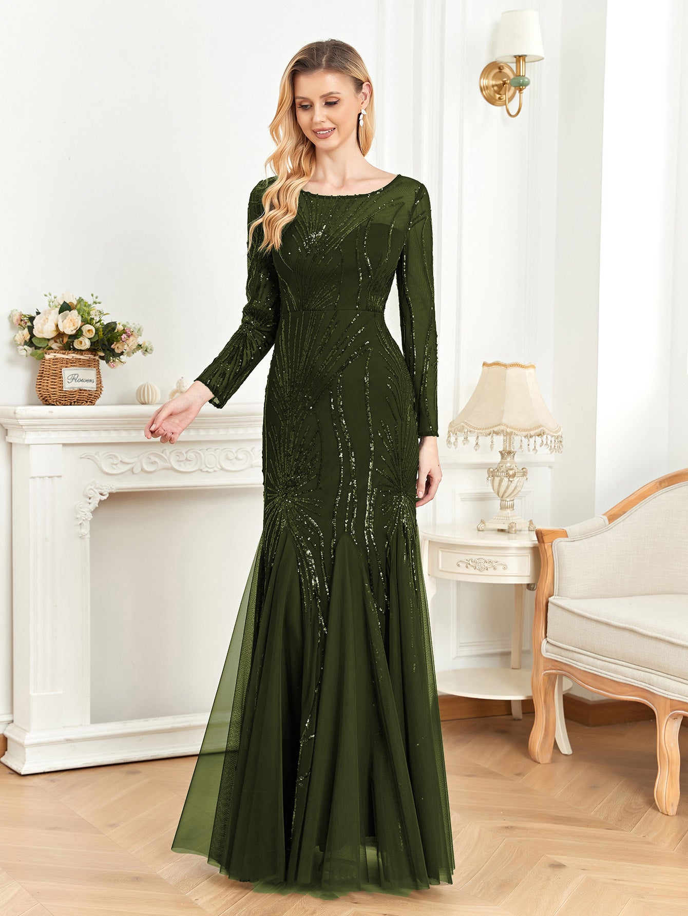 XUIBOL | Contrast Sequin Mesh Hem Party Dress