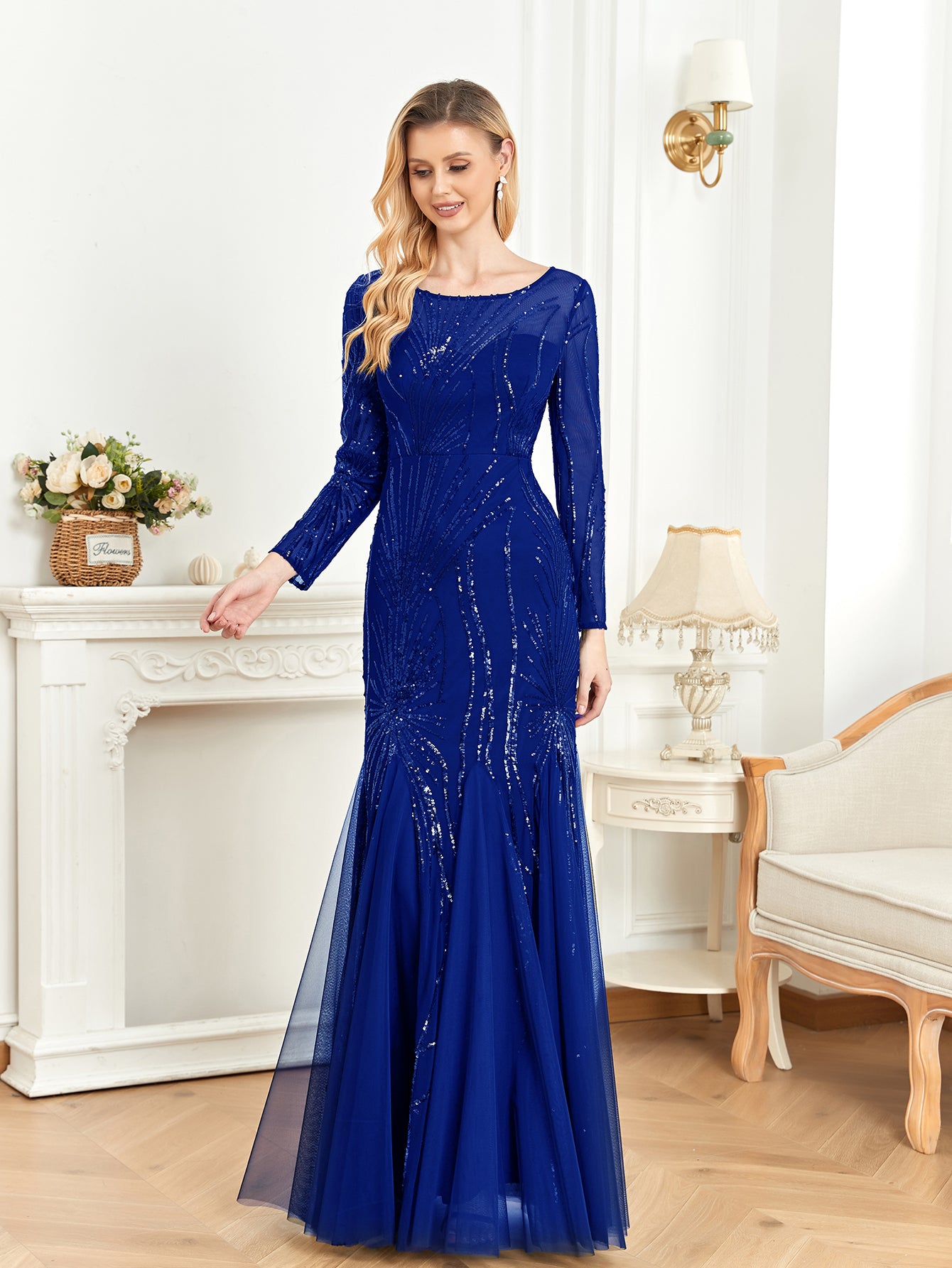 XUIBOL | Contrast Sequin Mesh Hem Party Dress