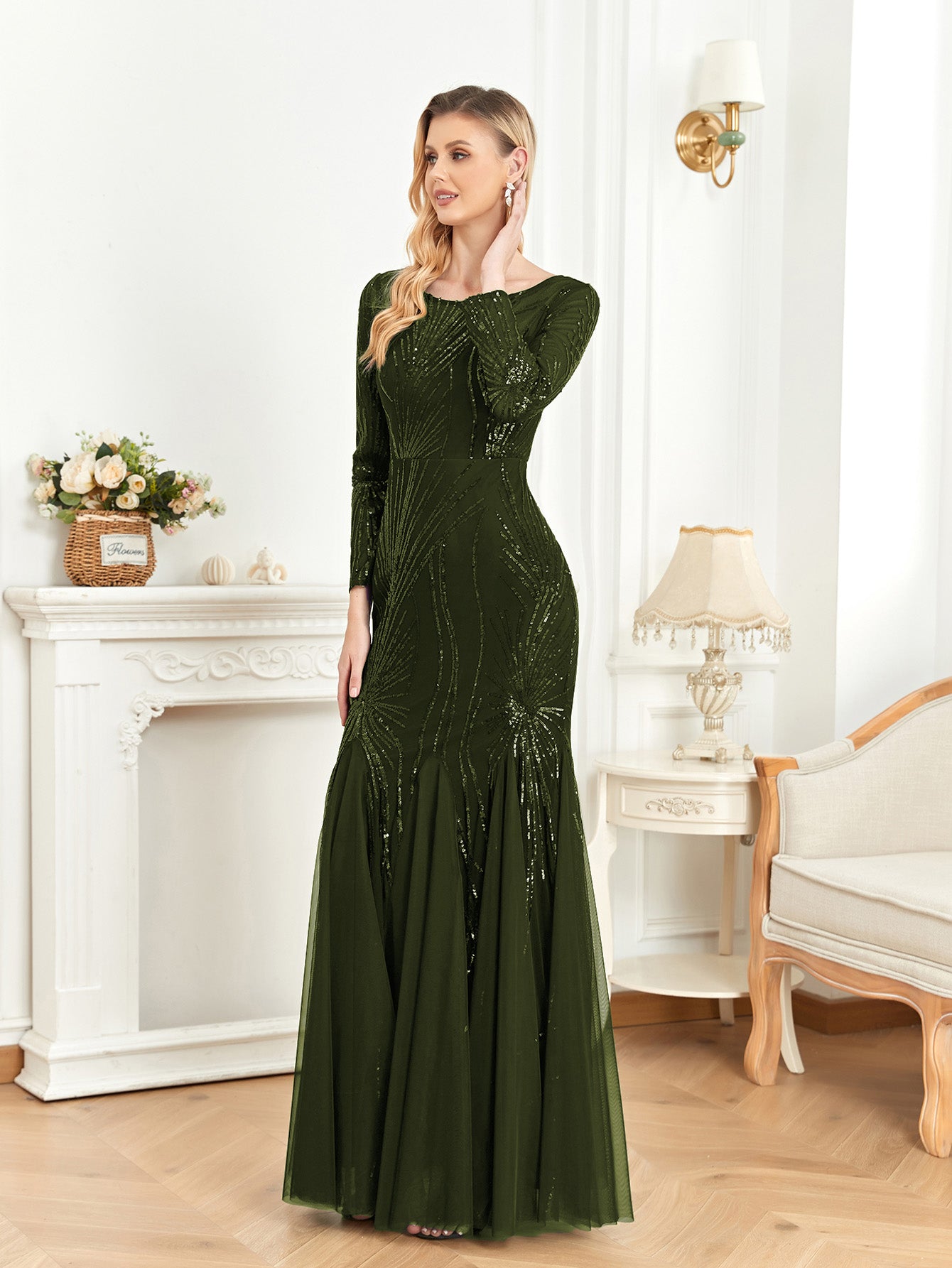 XUIBOL | Contrast Sequin Mesh Hem Party Dress