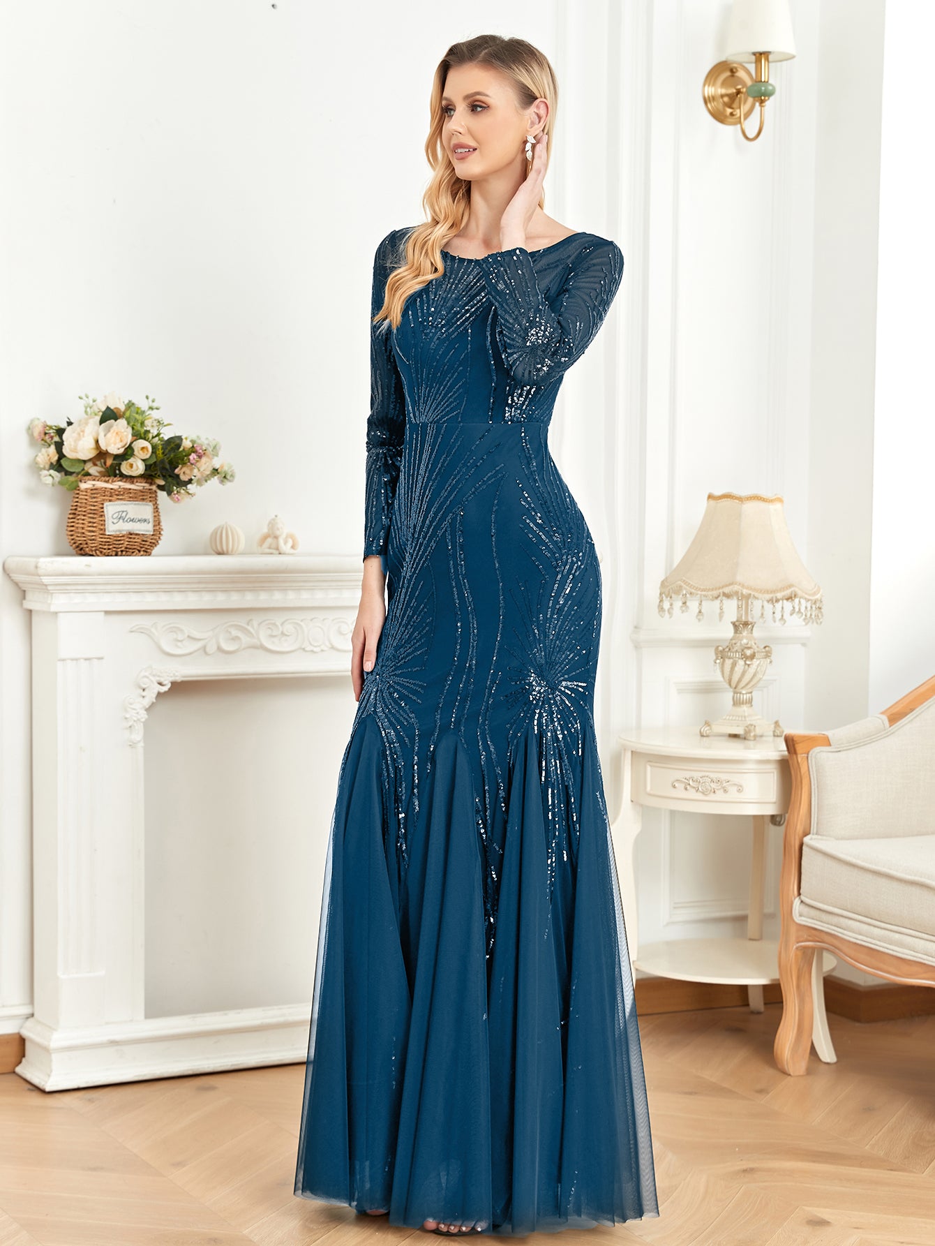 XUIBOL | Contrast Sequin Mesh Hem Party Dress