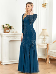 Elegant O Neck Black Sequins Evening Dress