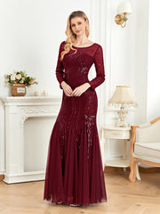 Elegant O Neck Black Sequins Evening Dress