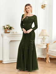 Elegant O Neck Black Sequins Evening Dress