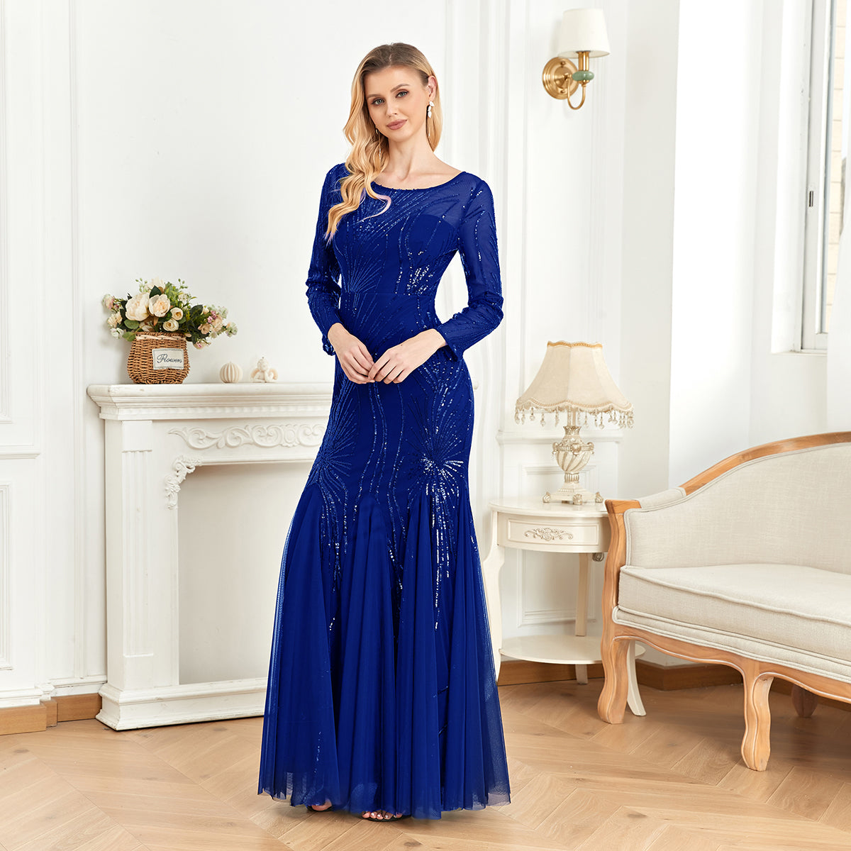XUIBOL | Contrast Sequin Mesh Hem Party Dress