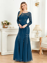 Elegant O Neck Black Sequins Evening Dress