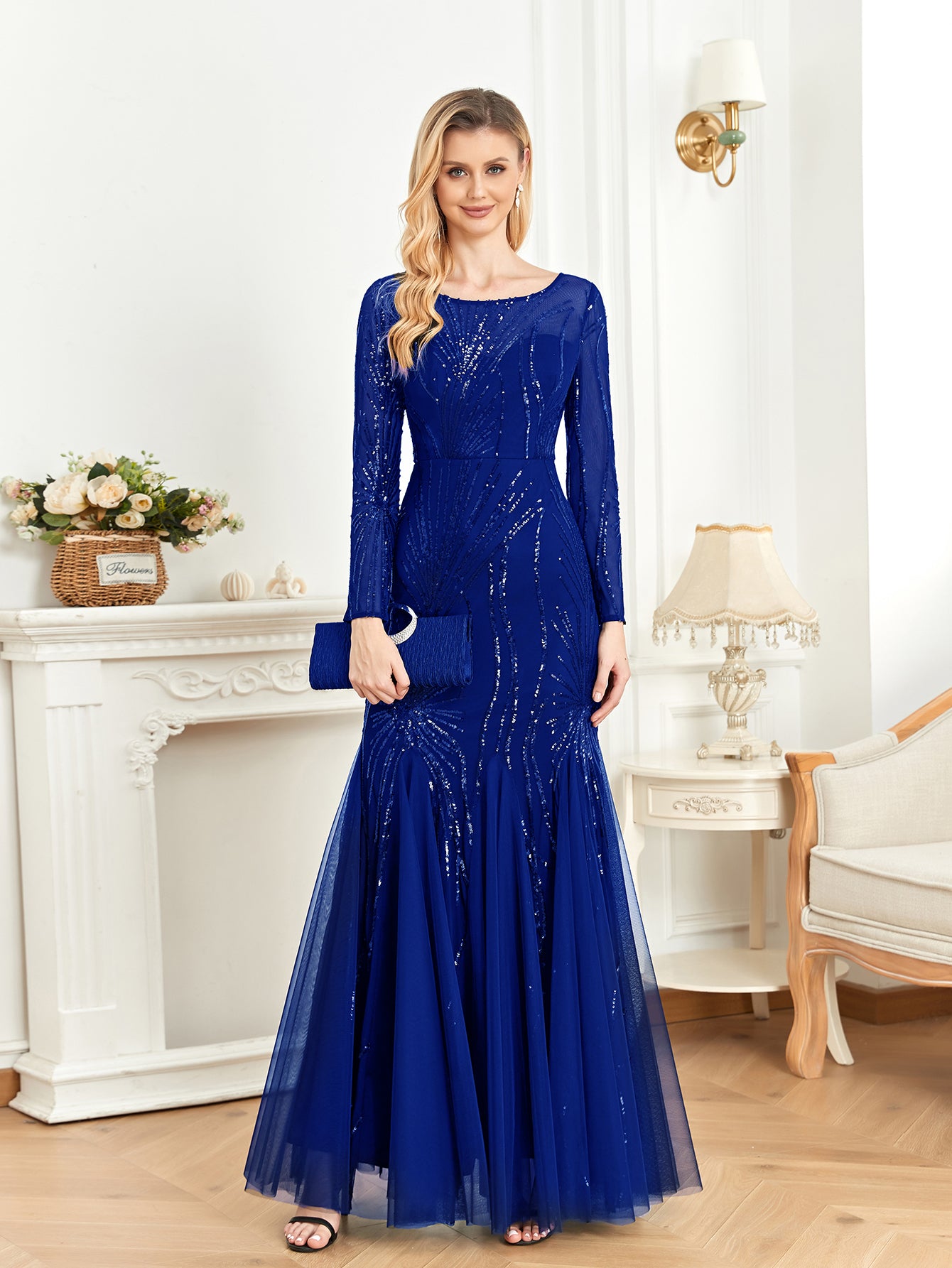 XUIBOL | Contrast Sequin Mesh Hem Party Dress