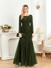 Elegant O Neck Black Sequins Evening Dress