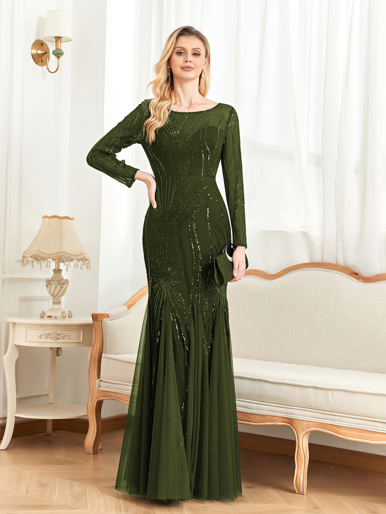 XUIBOL | Contrast Sequin Mesh Hem Party Dress