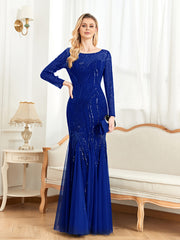 Elegant O Neck Black Sequins Evening Dress