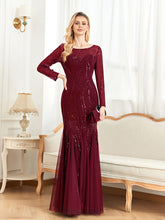 Elegant O Neck Black Sequins Evening Dress
