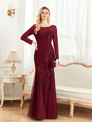Elegant O Neck Black Sequins Evening Dress