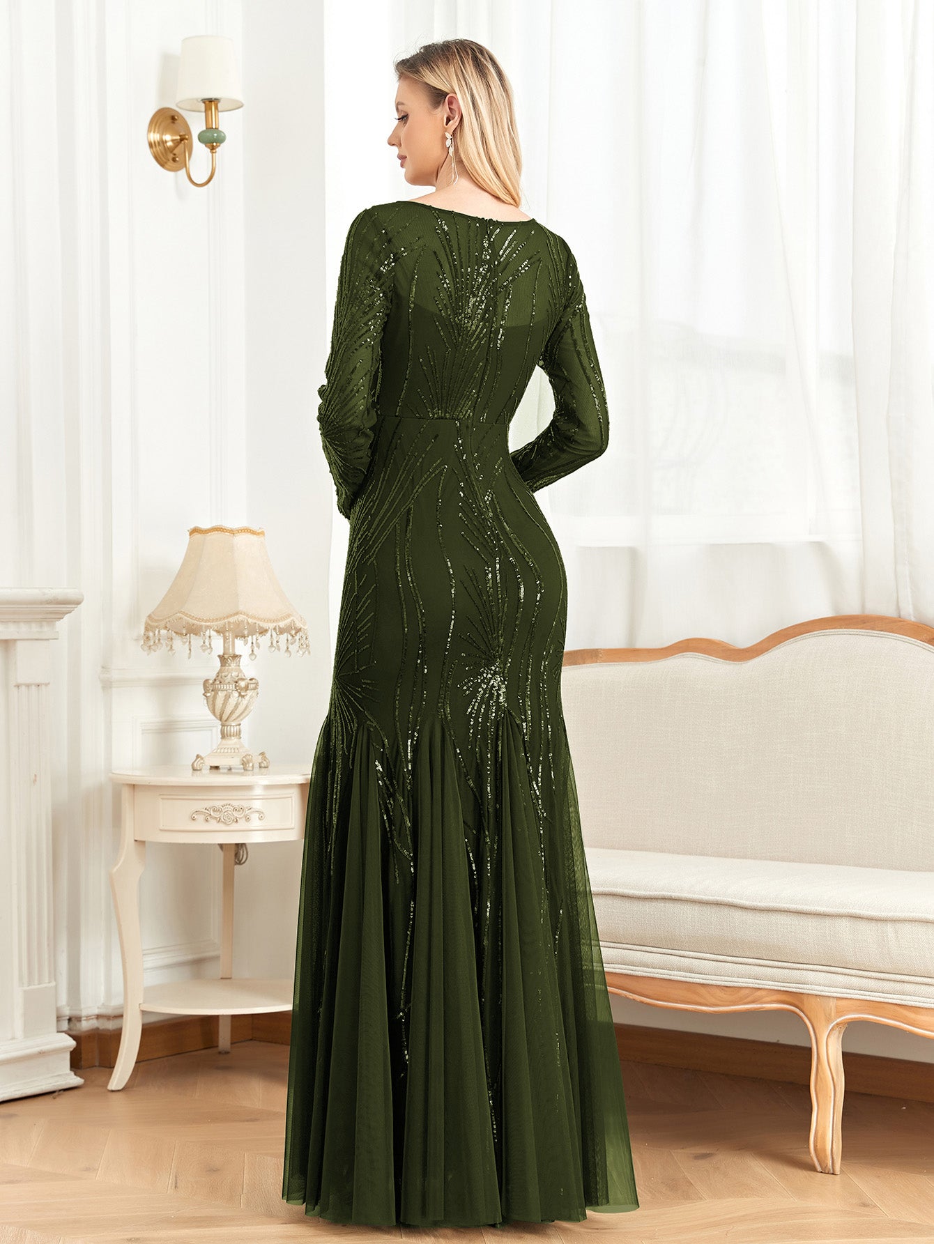 XUIBOL | Contrast Sequin Mesh Hem Party Dress