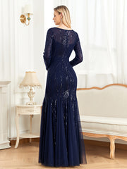 Elegant O Neck Black Sequins Evening Dress