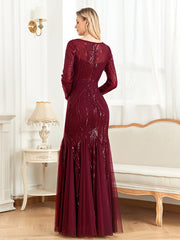 Elegant O Neck Black Sequins Evening Dress