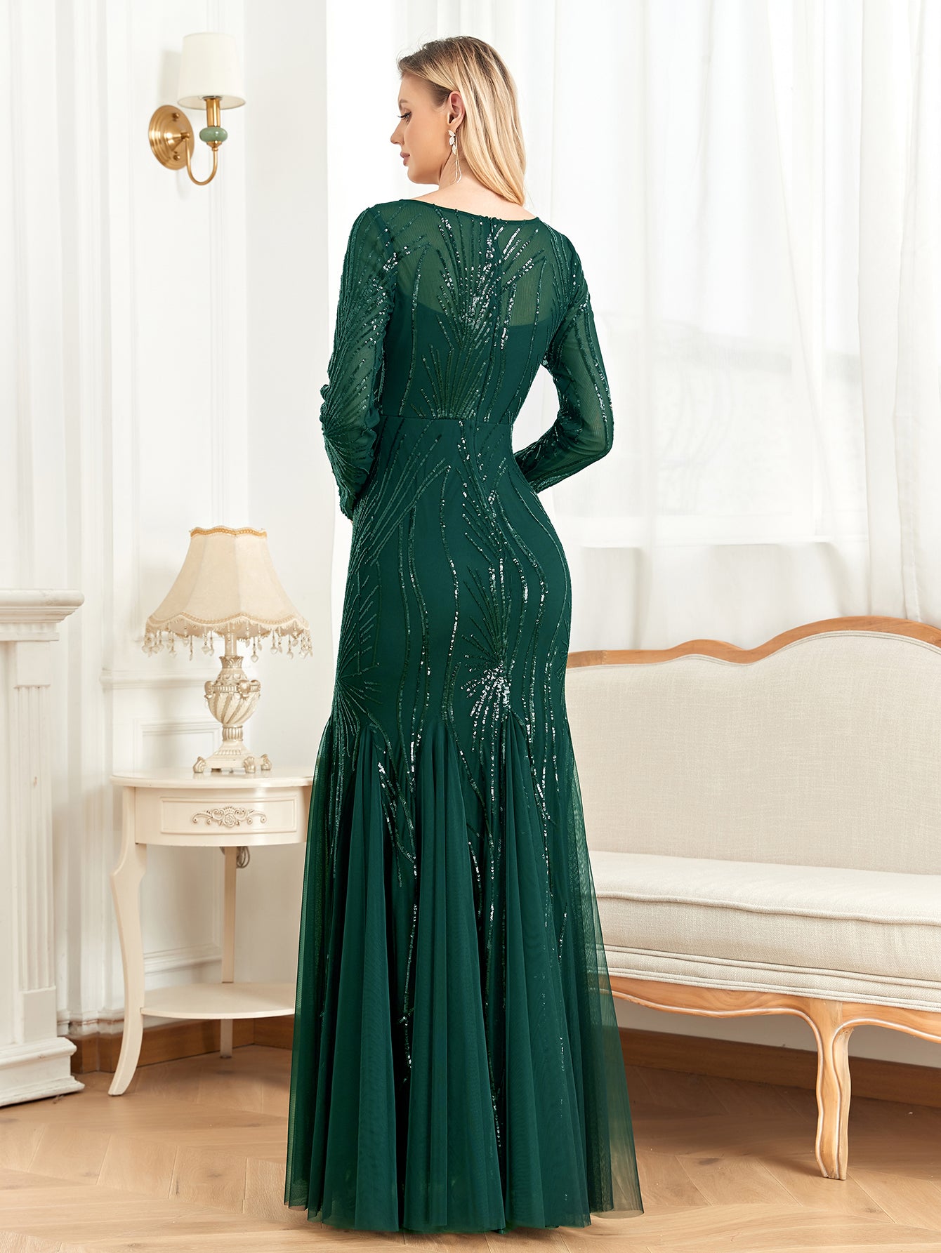 XUIBOL | Contrast Sequin Mesh Hem Party Dress