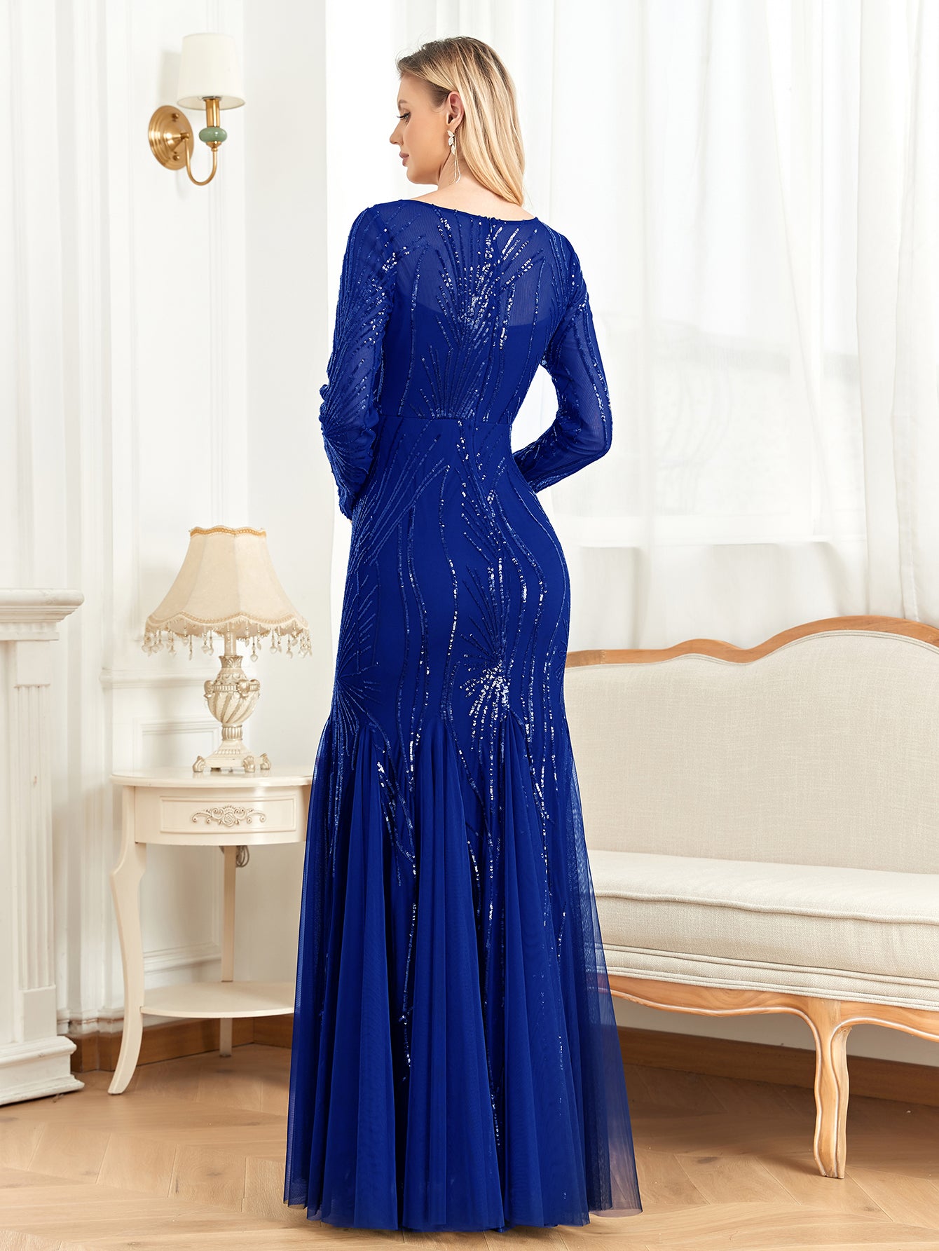 XUIBOL | Contrast Sequin Mesh Hem Party Dress