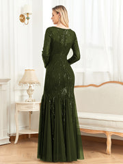 Elegant O Neck Black Sequins Evening Dress