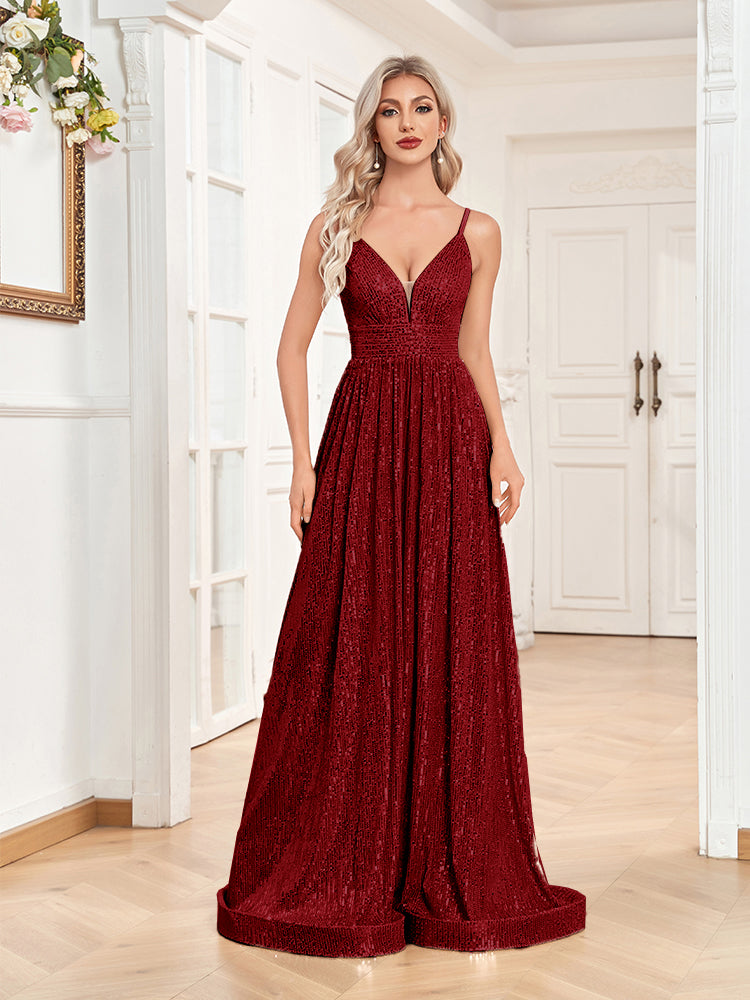 XUIBOL | a-line spaghetti strap sequin prom gown