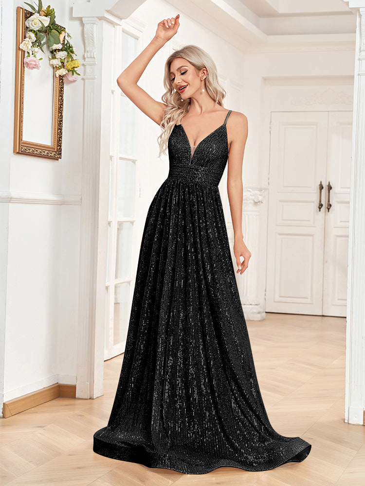 XUIBOL | a-line spaghetti strap sequin prom gown
