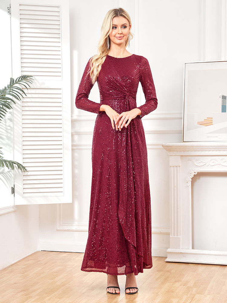 long sleeve v neck sequin dress