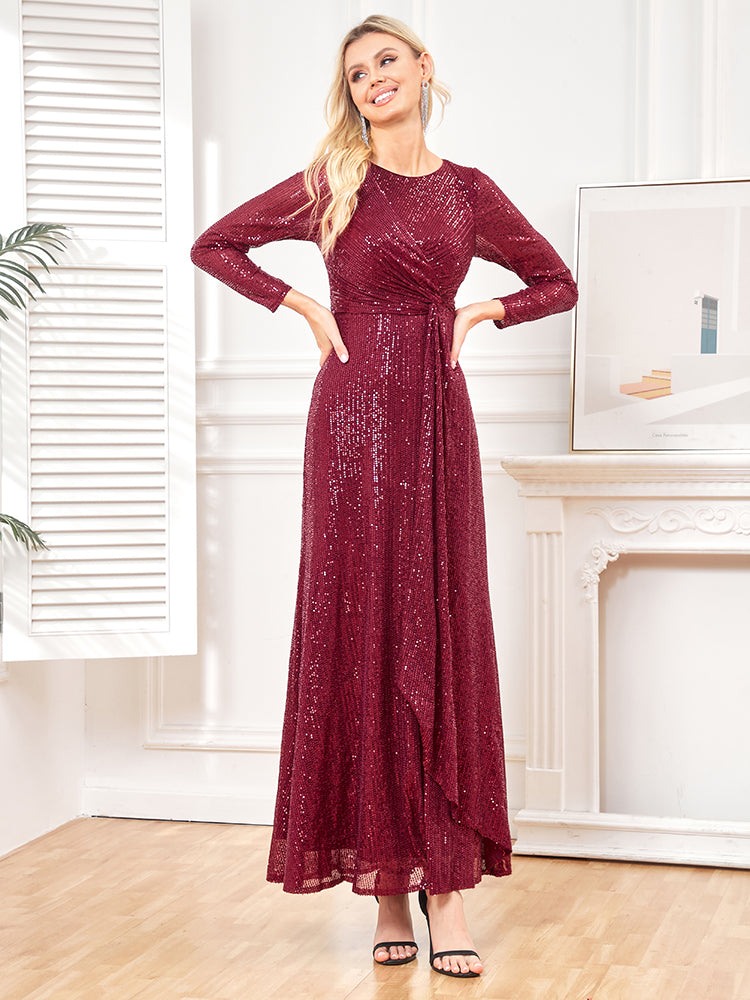 red Long sleeve v neck sequin dress