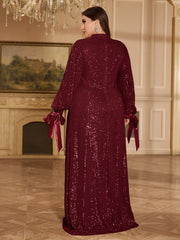 Champagne Bronze Floral Sequin Asymmetric Sleeve Mermaid Evening Gown