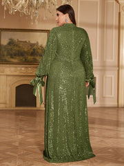 Champagne Bronze Floral Sequin Asymmetric Sleeve Mermaid Evening Gown
