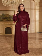 Champagne Bronze Floral Sequin Asymmetric Sleeve Mermaid Evening Gown