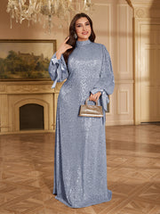 Champagne Bronze Floral Sequin Asymmetric Sleeve Mermaid Evening Gown