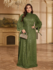 Champagne Bronze Floral Sequin Asymmetric Sleeve Mermaid Evening Gown