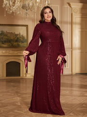 Champagne Bronze Floral Sequin Asymmetric Sleeve Mermaid Evening Gown