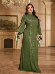 Champagne Bronze Floral Sequin Asymmetric Sleeve Mermaid Evening Gown