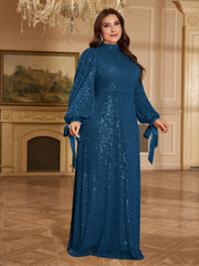Champagne Bronze Floral Sequin Asymmetric Sleeve Mermaid Evening Gown