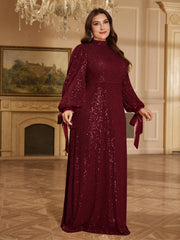 Champagne Bronze Floral Sequin Asymmetric Sleeve Mermaid Evening Gown