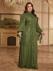Champagne Bronze Floral Sequin Asymmetric Sleeve Mermaid Evening Gown