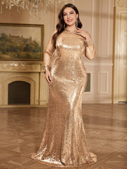 Burgundy Sheer Mesh Long Sleeve Heart Neck Mermaid Evening Gown