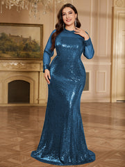 Burgundy Sheer Mesh Long Sleeve Heart Neck Mermaid Evening Gown