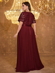 Embroidered Mesh Evening Dress