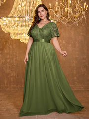Embroidered Mesh Evening Dress