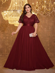 Embroidered Mesh Evening Dress